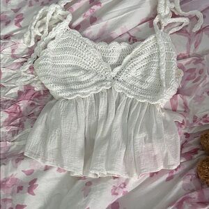 White Crochet and Chiffon Top sky to moon size small